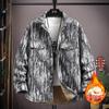 Camisa jacquard teñida en hilo para hombre otoño e invierno, abrigo superior holgado con forro polar engrosado, camisa de hombre