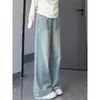 Jeans de perna larga de cor clara plus size para mulheres, novo estilo primavera/verão 2026, cintura alta, modelagem solta, emagrecimento, calça de perna reta para tipos de corpo em formato de pera