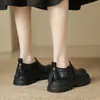 Zapatos de Cuero Gruesos para Mujer Estilo Primavera y Otoño 2026 con Punta Redonda, Tacón Grueso, Elásticos sin Cordones, Exquisitos Mocasines Estilo Coreano