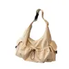 Bolsa de Ombro Plissada Grande Capacidade Estilo Coreano 2026 Nova Bolsa Transversal de Nylon Bolsa de Axila Lona Estilo Casual Preguiçoso