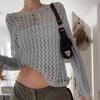 Cárdigan de Punto Hueco Grande con Cuello Redondo para Mujer 2026 Nuevo Estilo Americano Color Sólido Holgado Transparente de Malla Manga Larga