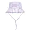 Chapéu de Pescador Xadrez de Desenho Animado Infantil Coração Rosa Fofo Roxo Xadrez Chapéu Grande de Sol Respirável e de Secagem Rápida