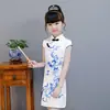 Cheongsam estampado pastoral estilo chino hanfu ajustado de rendimiento guzheng manga corta disfraz de niña cheongsam verano