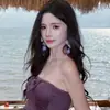 Brincos Longos com Franjas Roxas Super Delicados para Mulheres, Brincos Estilo Férias na Praia, Dignes de Foto, Acessórios de Orelha Exagerados