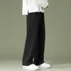Calças Casuais de Perna Larga Cropped Finas Primavera e Verão 2024 Calças Retas Largas Masculinas Calças Largas de Seda Gelada Tendência