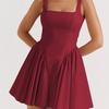 Vestido Elegante de Alta Qualidade Europeu e Americano Transfronteiriço Amazon Primavera e Verão 2025 com Alças, Costas Abertas, Laço, Cor Lisa, Cintura Alta