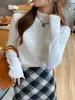 Camada base feminina outono inverno nova roupa íntima sensação suéter gola média preto gola alta meia blusa de tricô top