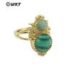 WT-R477 Diseño de borde clásico estilo europeo con patrón de doble gema Anillo de diseño ajustable de 18K Anillo de regalo para niñas