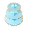 Estante de papel para pasteles de tres niveles, directo de fábrica, personalizado, con estampado dorado, para fiesta de cumpleaños, boda, desechable, expositor de postres