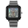 Reloj para Hombre Iridiscente Cuadrado Hueco de Moda Láser Fuente de Fábrica Comercio Exterior Casual de Gama Alta Reloj de Cuarzo de Silicona