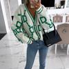 Europeu e Americano Transfronteiriço Amazon Outono e Inverno Novo Casual Contraste Letra Abotoamento Simples Manga Longa Tricot Casaco Cardigan