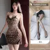 Lingerie sexy, decote em V profundo, estampa de leopardo, renda, vestido justo ao corpo, estilo puro e sedutor, inspirado em uniformes, novo design tentador, camisola quente de alça fina