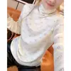 Camisa Básica de Veludo Dupla Face com Strass Quente de Gola Alta Plus Size para Mulheres no Outono e Inverno Nova Moda Solta Manga Longa Quente para Mulheres
