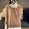 Suéter Feminino de Lã 100% com Gola V e Nova Combinação de Cores para Outono e Inverno, Suéter de Tricô Pulôver Fashion Versátil, Camisa Base Interna