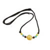 Collar Colgante Redondo de Cera de Abeja Amarilla con Aceite de Pollo Estilo Étnico para Hombres y Mujeres, Cadena de Suéter Tejida a Mano de Ámbar