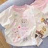 [Estampa de Gato] Camiseta de Verão Infantil Feminina Estampa de Gato Desenho Animado Coreano 2025 Manga Curta