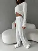 Moda Casual Simple Cómoda Transparente Botones Manga Larga Pantalones Largos Ropa de Casa Conjunto de Dos Piezas Nuevo Primavera Verano 2025