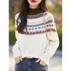 Nuevo Suéter de Punto Cálido Estilo Fair Isle de Nicho para Mujer, Otoño e Invierno 2025, Suéter Elegante de Corte Ajustado Versátil Retro