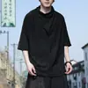 Suéter delgado de cuello alto oscuro estilo Yamamoto yaosi camiseta de manga corta irregular para hombre camiseta interior top camiseta