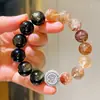 Pulsera de Plata 925 de 12-14 mm Oro Negro Natural Súper Siete Obsidiana Pulsera