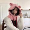 Chapéu de lã de malha de orelha fofa Balaclava feminino inverno quente proteção de orelha chapéu de lã à prova de frio pescoço integrado