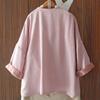 Camisa de corte holgado con ácido acético Guofeng Vestido para mujer con botón oblicuo y mangas raglán Top de jacquard de talla grande con mangas de siete cuartos