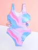 2025 Nuevo Traje de Baño Estampado para Niñas de una Pieza con Cortes Tie-Dye Traje de Baño Exportación Moda Transfronteriza Bikini
