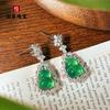 Brincos de borla de calcedônia do mesmo estilo do Little Red Book, brincos de cabaça cor jade banhados a prata, novos brincos estilo chinês
