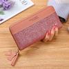 [Promoción de Evento] Cartera Larga con Cremallera para Mujer Bolso Estudiante Femenino Estilo Coreano Costura de Contraste Borla Costurada Bolso para Teléfono Móvil