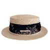 Sombrero de Moda de Rafia con Encaje, de Copa Plana para Mujer, Verano, Estilo Francés, Elegante, Transpirable, Sombrilla, Protección Solar, Sombrero de Paja