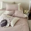 Conjunto de 4 Peças Sateen de Algodão Puro Xinjiang de Fibra Longa Espesso com Flores Bordadas Lençol de Cima Lençol com Elástico Capa de Edredom