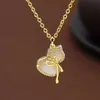 Collar de Jade Hetian Natural para Mujer, Colgante de Jade con Incrustaciones de Oro de Lujo Ligero con Artesanía Antigua, Adorno de Regalo de Negocios al por Mayor