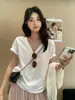 Camiseta Elegante y Sofisticada para Mujer, Verano Cuello en V Holgada y Relajada Top Básico de Manga Corta con Caída de Modal
