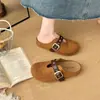 Chinelos mule de couro retrô com fivela para mulheres, meias-botas fechadas no dedo do pé com sola grossa para aumentar a altura no outono, design confortável
