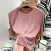 Camiseta Europea de Manga Corta para Mujer Verano Delgada Holgada 2022 Nuevo Estilo Estilo Occidental Manga Media Top para Mujer Siete Mangas Manga Media