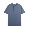 Camiseta Antibacteriana Refrescante de Manga Curta com Gola Henry Patchwork Estilo Americano de Luxo para Homens, Camiseta Tendência Retro Solta de Verão para Homens