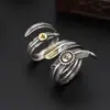 Anel de Prata de Lei S925 Atacado Anel Vintage de Prata Tailandesa Joias Anel Aberto de Pena Indiana Tendência Masculino e Feminino