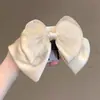 Presilha de Cabelo Grande com Laço de Cetim Estilo Francês, Presilha Elegante de Gaze para Rabo de Cavalo, Presilha de Garra Estilo Feminino, Novo Acessório de Cabelo para Meio Preso