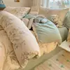Conjunto de cama simples de algodão puro de quatro peças, lençol de algodão estilo fresco novo, capa de edredom, protetor de colchão, conjunto de três peças para dormitório