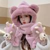 Pacha Perro Lindo Sombrero Bufanda Guantes de Peluche Conjunto de Tres Piezas Invierno para Mujer Terciopelo Engrosado Cálido Cortavientos Todo en Uno Sombrero