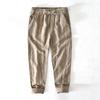 L8224 calça casual de linho com cordão e cintura elástica vintage masculina, folgada, jovem, de algodão, longa, uma geração de cabelo