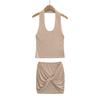 Sexy Chaleco de tirantes cruzados halter para chicas calientes Falda elástica ajustada Moda femenina Traje casual versátil