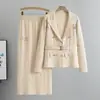 Traje Profesional Transfronterizo con Cuello de Solapa Moda Traje para Mujer Primavera y Otoño de Gama Alta Adelgazante de Punto Falda de Cadera Conjunto de Dos Piezas