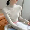 Nuevo suéter de punto de cachemira sin costuras de una pieza para otoño e invierno, de corte ajustado para mujer, con cuello alto medio, una capa base de punto ajustada