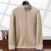 Cárdigan de Punto de Cachemir con Cremallera Retorcida Otoño e Invierno 2025 para Hombre, Cuello Semi de Tortuga, Engrosado, Chaqueta Suéter Casual de Negocios