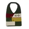 Bolsa Tecida Feminina com Costura Colorida Bolsa de Mão/Ombro Crochê à Mão de Lã Estilo Mori Bolsa de Compras Tricotada Bordada à Mão
