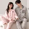 Pijama de Algodão Puro para Casal, Manga Longa e Calça Longa, Conjunto de Duas Peças Cardigan Masculino e Feminino, Conjunto de Duas Peças para Dormir e Lazer Transfronteiriço para Transmissão ao Vivo