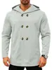 Casaco trench coat masculino com capuz transfronteiriço, tamanho europeu da Amazon, outono e inverno, comprimento médio, de abotoamento duplo, casual, solto, cor sólida