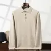 Suéter de cachemira con cuello POLO, manga larga, top para hombre, diseño plano de 12 puntos, corte holgado, talla grande, suéter cálido