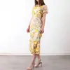 Vestido de Primavera 2027 Nuevo Estilo Transfronterizo Lujo Ligero Cuello Redondo Bordado Floral 3D Mangas Abullonadas Longitud Media Vestido Bodycon